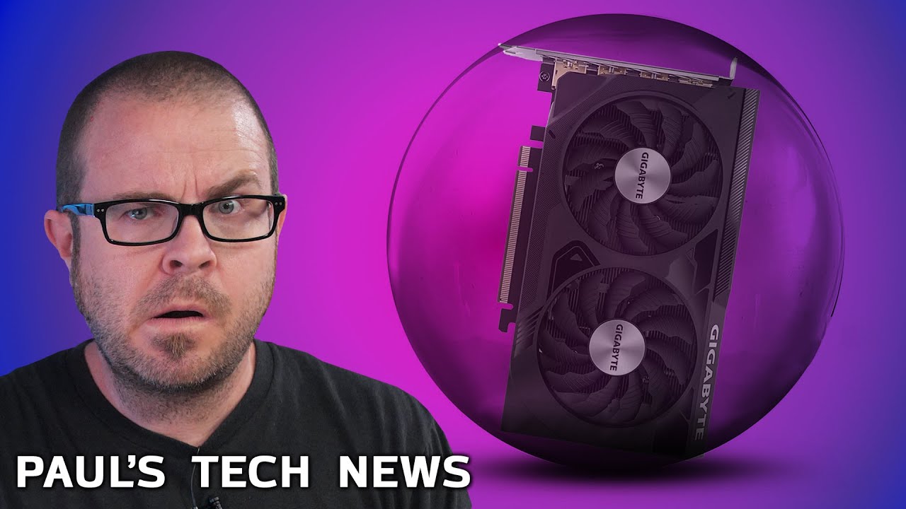 YouTube post by @paulshardware for Thermaltake North America. Caption reads: Thou Shalt Not Review the RTX 5060 - Tech News May....