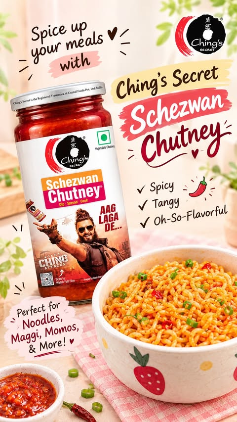 Instagram post by @soulsweety_rima for Ching's Secret. Caption reads: One spread = instant flavour upgrade! 🌶️✨ Ching’s....