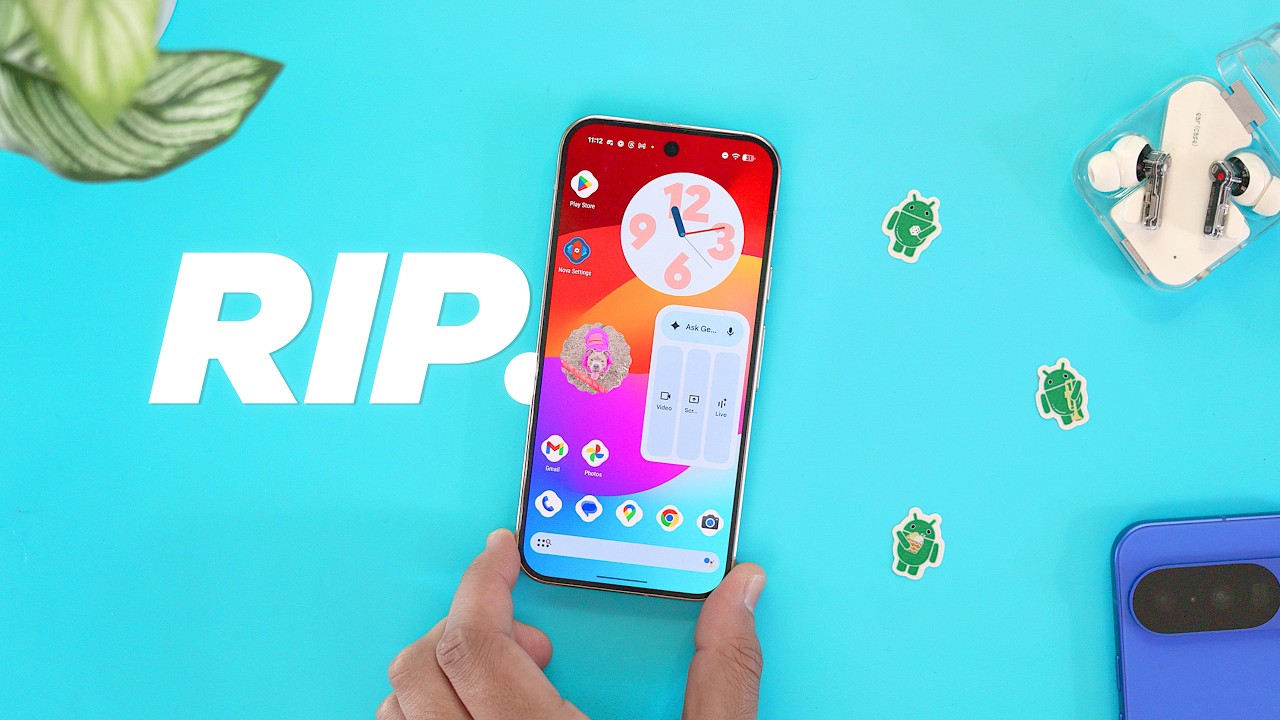 YouTube post by @9to5Google for The Verge. Caption reads: Nova Launcher is DEAD..