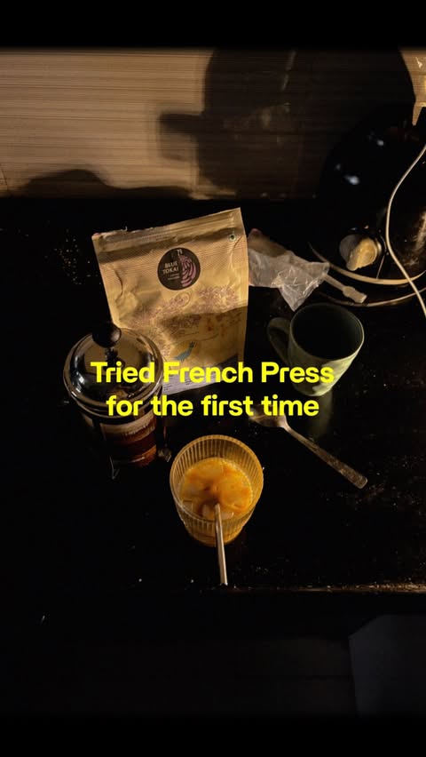 Instagram post by @manvi.diary for Blue Tokai Coffee Roasters. Caption reads: My first-ever French press brew ☕️ Brewing with....