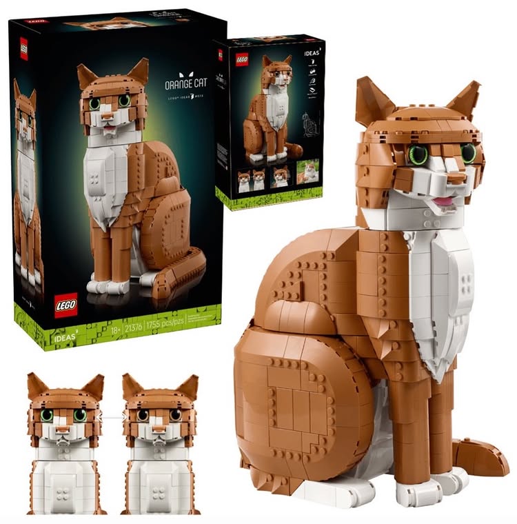 Instagram post by an influencer for Unknown Brand. Caption reads: First look! The brand new Orange Cat LEGO Set!....