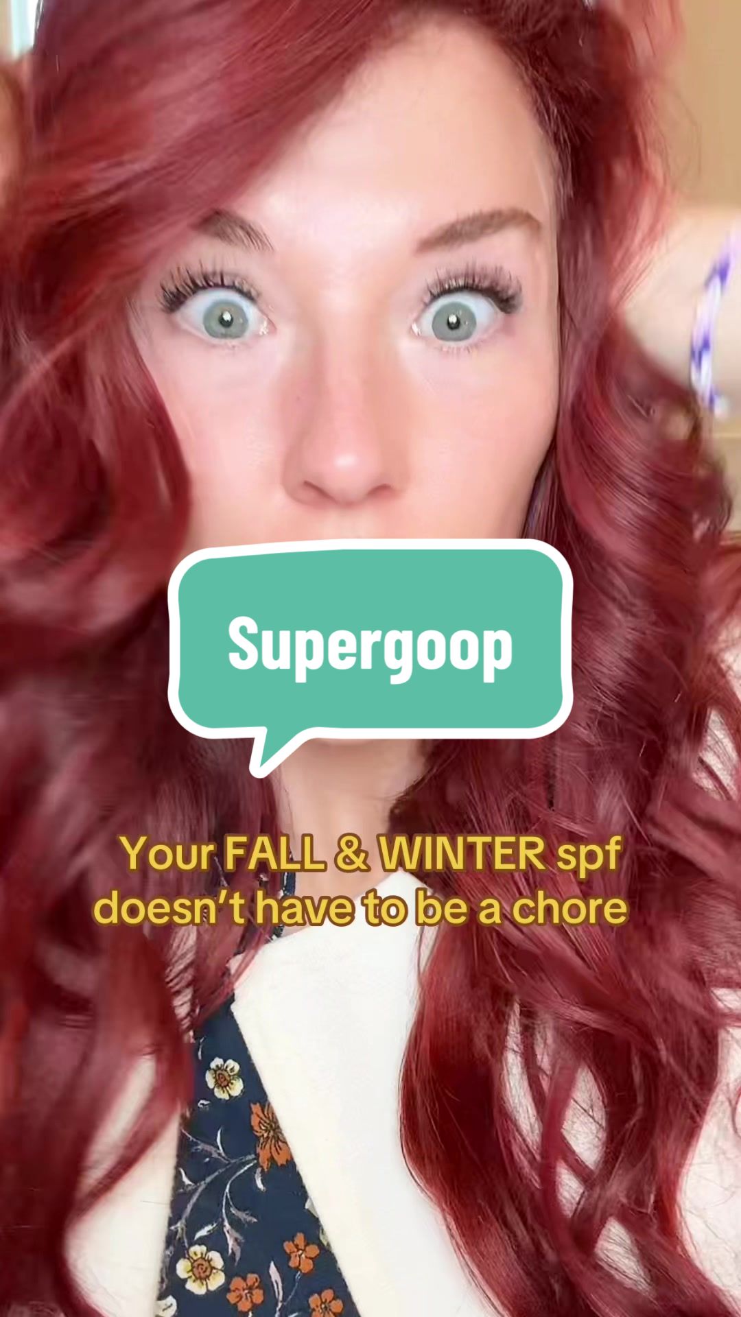 TikTok post by @redheadmomma08 for Supergoop. Caption reads: [...] bang boom you’re covered @Supergoop....