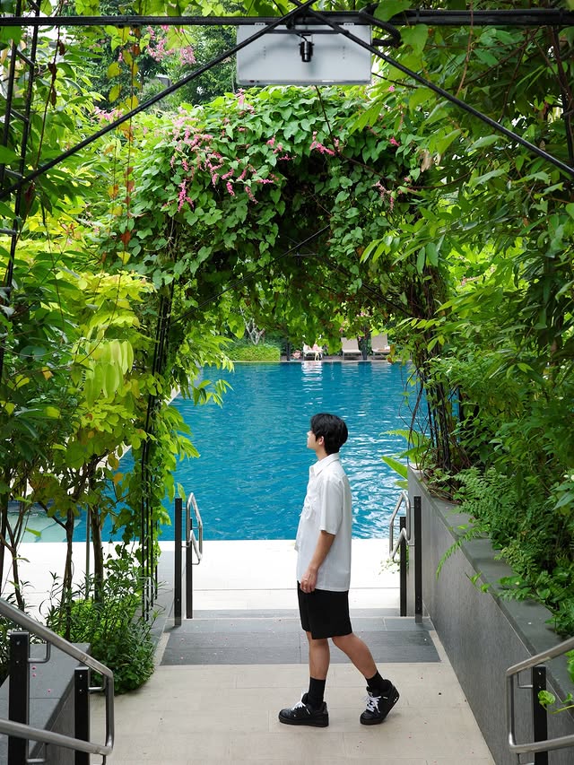 Instagram post by @shanhaiyuwo for Hyatt. Caption reads: Orchard Road’s green sanctuary — @grandhyattsing....