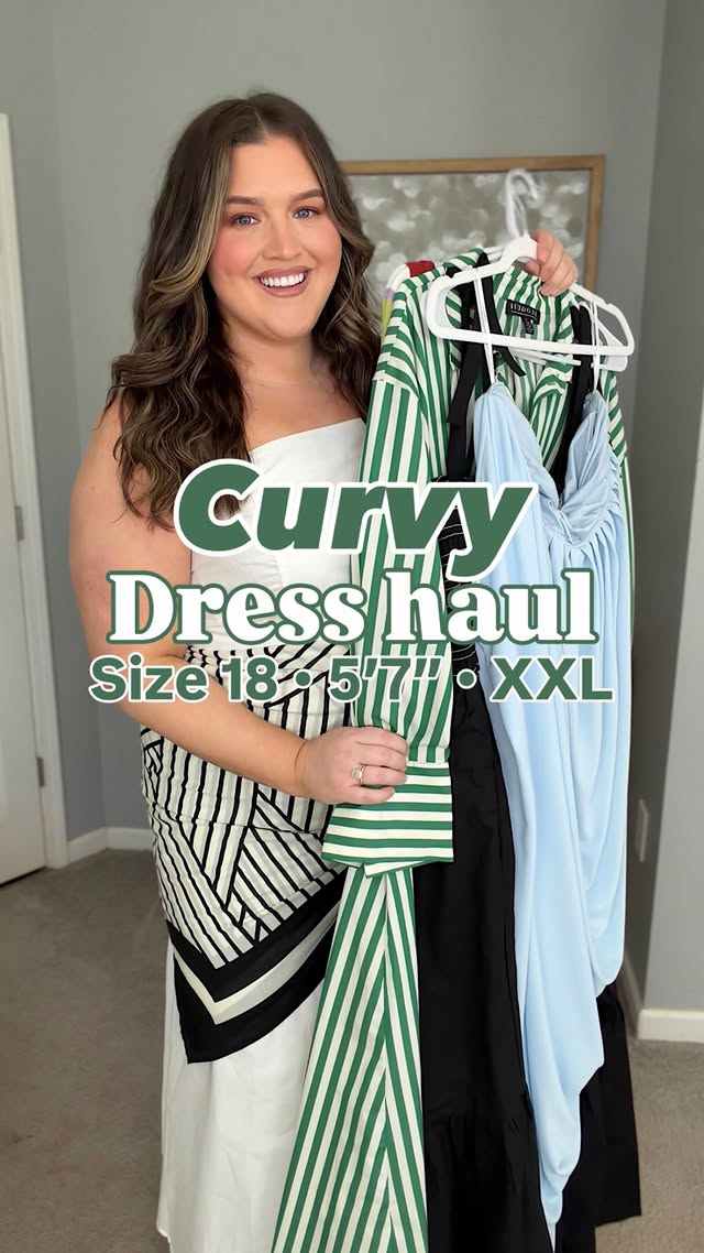 Instagram post by @ashleybehrends for ELOQUII. Caption reads: [...] your fave? Comment “DRESS” for links 🔗....