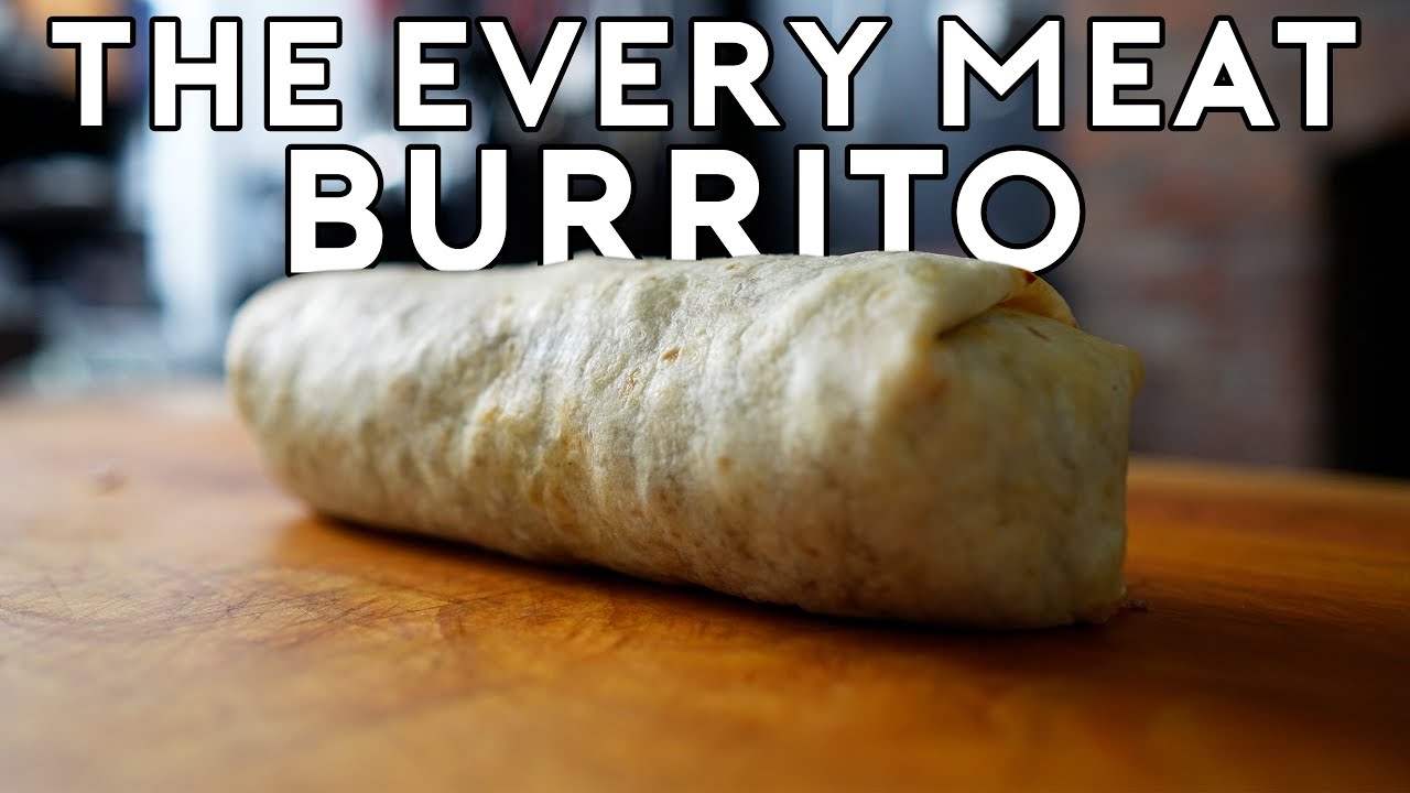YouTube post by @bingingwithbabish for CookUnity. Caption reads: I Made A Burrito With EVERY MEAT | With Babish.