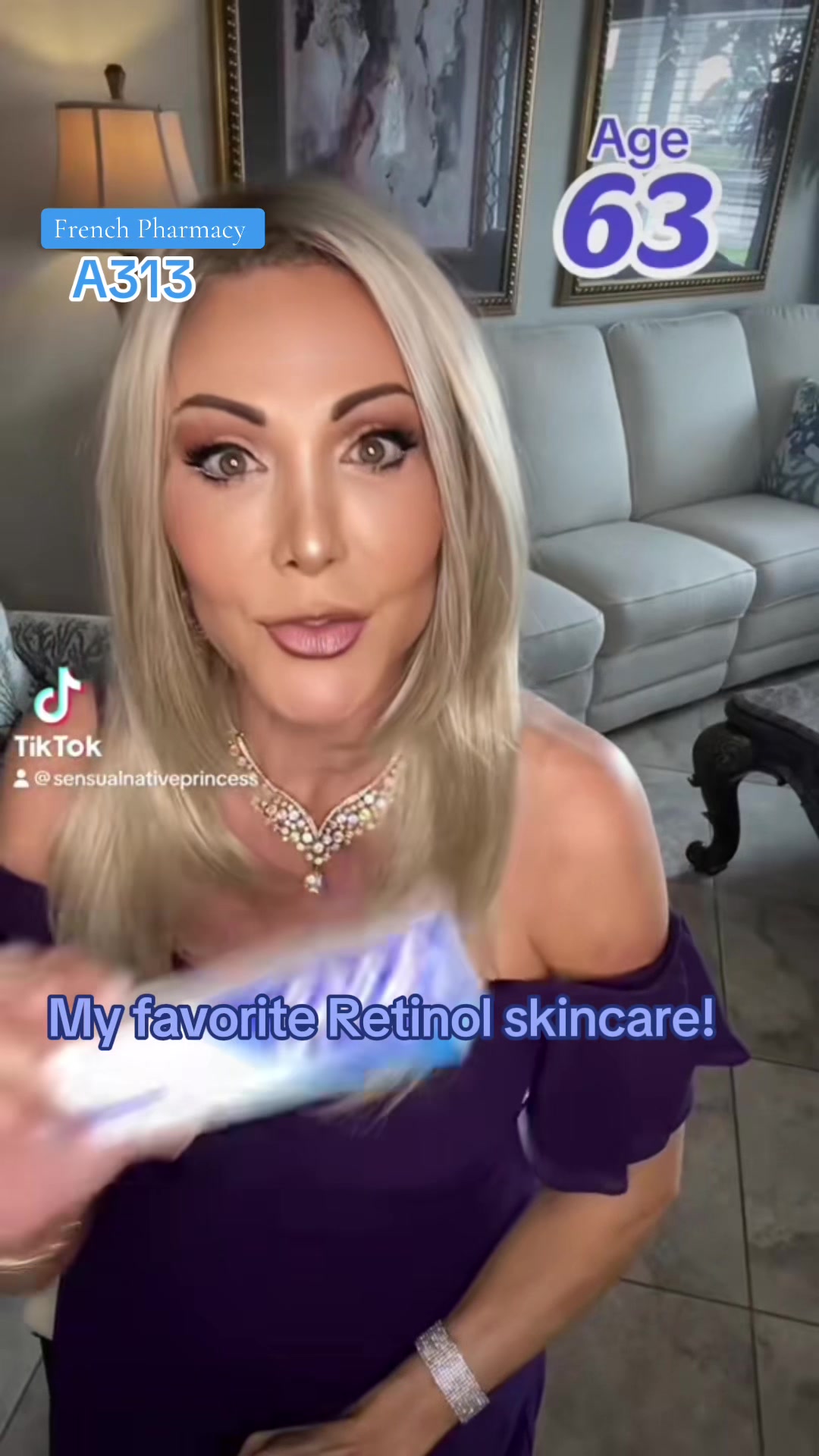 TikTok post by @_nativeprincess for FrenchPharmacy. Caption reads: [...] #bestskincareproducts #over60....