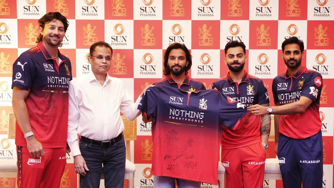 Instagram post by @royalchallengers.bengaluru for Sun Pharma. Caption reads: [...] makes every partnership stronger. Sun Pharma....