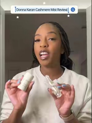 TikTok post by @noteasilybrokan_ for Donna Karan New York. Caption reads: I tried the @Donna Karan cashmere mist body spray....
