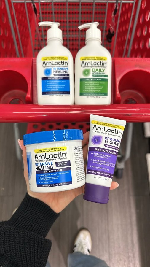 Instagram post by @shesattarget for AmLactin. Caption reads: [...] 🔗 to these exfoliating lotions from....