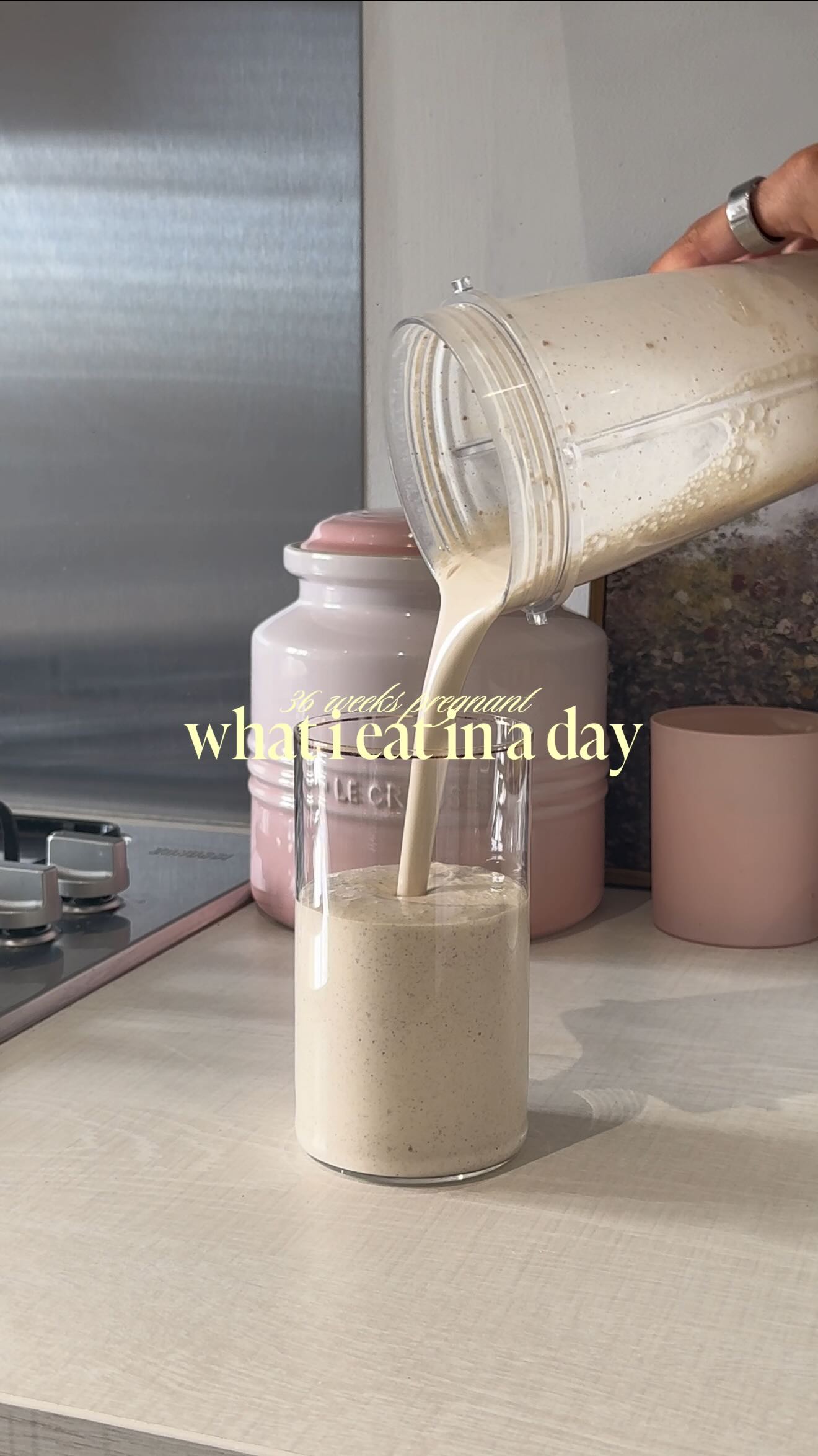 Instagram post by @megbillo for Fit Foods. Caption reads: what i eat in a day 36 weeks pregnant ft....