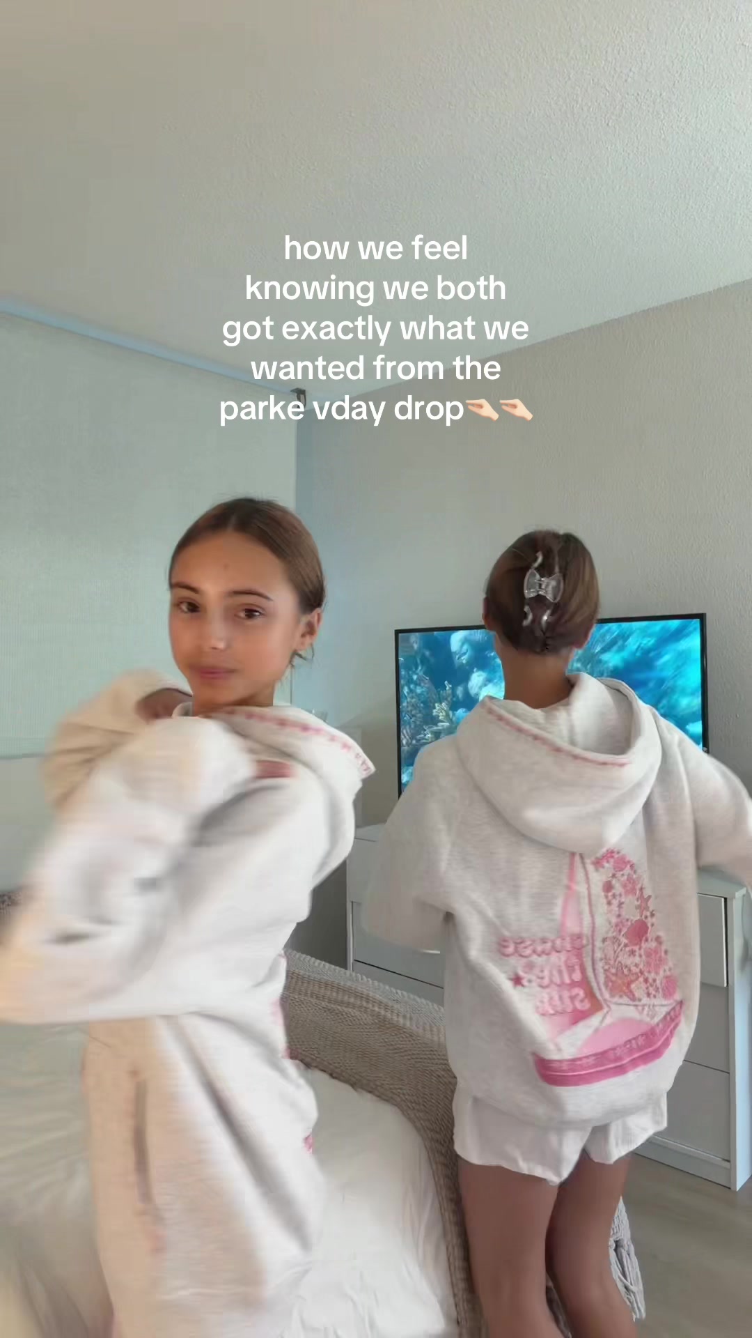 TikTok post by @hanni_lucy_twins for Parke. Caption reads: we survived the @Parke vday drop💓💓🤏🏻🤏🏻#parke....