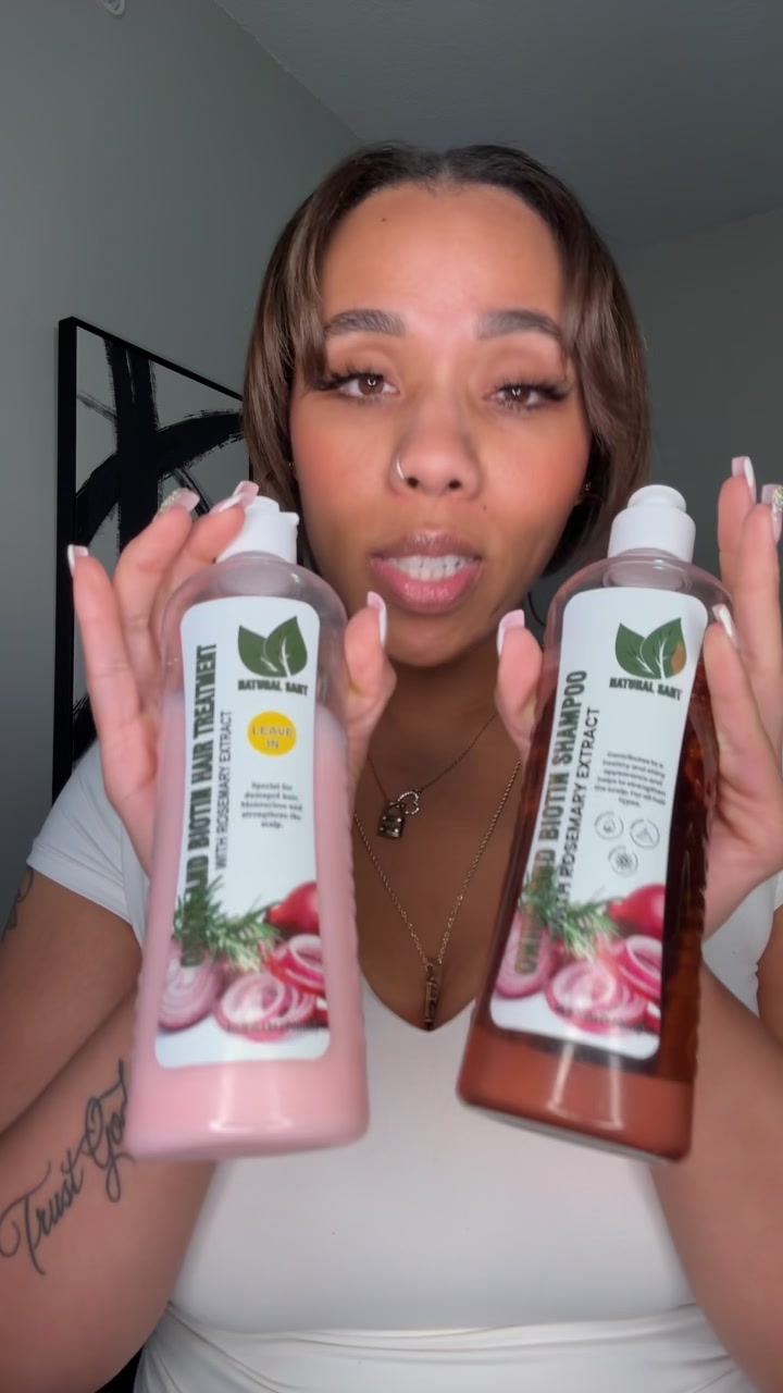 TikTok post by @radiantbeauty1986 for Natural Sant México. Caption reads: Onion Rosemary Shampoo Set @Natural Sant USA....