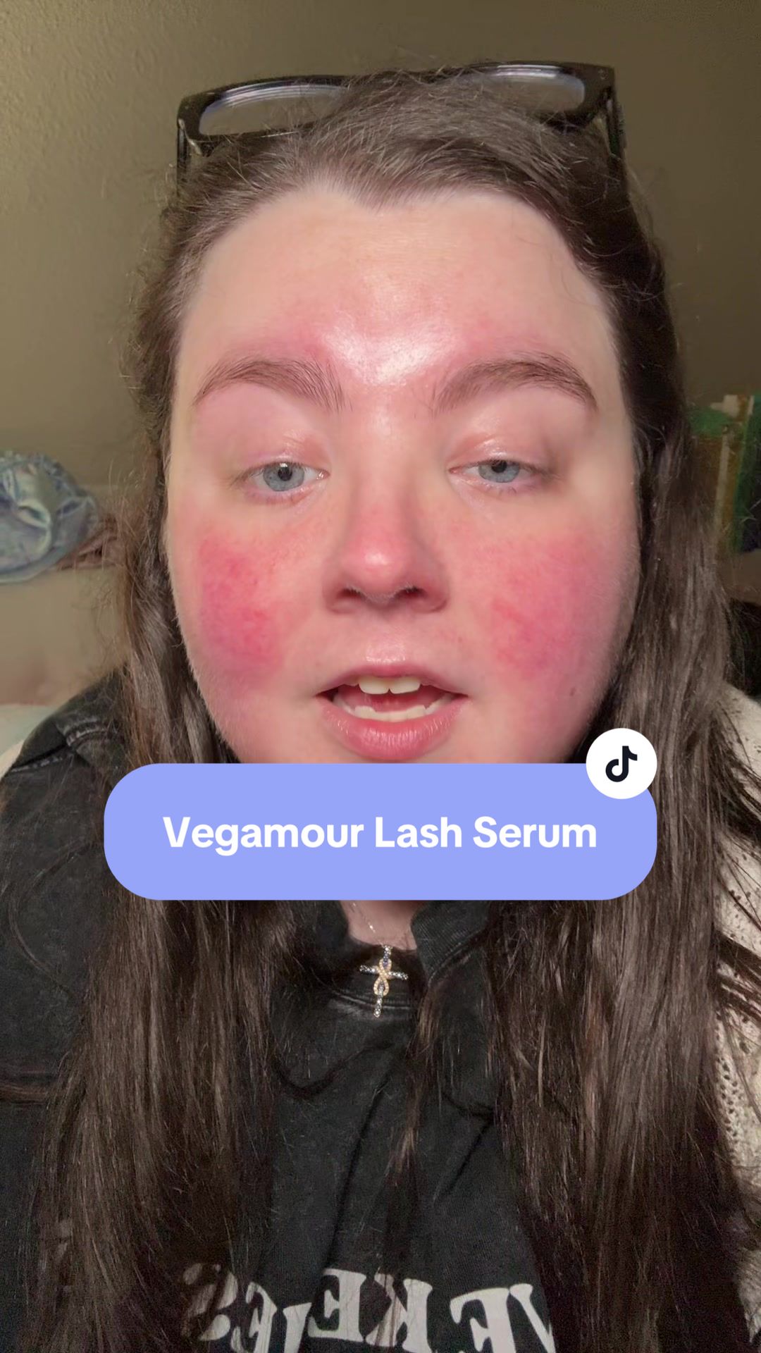 TikTok post by @thereallaurengiakas for VEGAMOUR. Caption reads: @VEGAMOUR #lashserum #lashes #eyelashes [...].