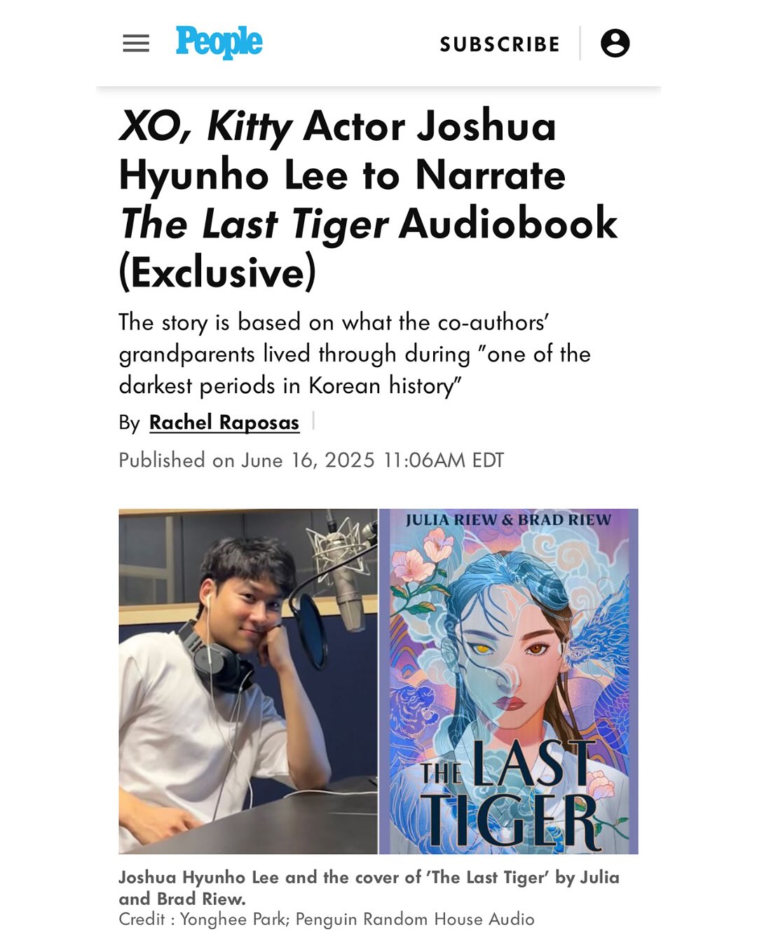 Instagram post by @juliariew for Penguin Random House Audio. Caption reads: Honored to be collaborating with @joshualee on THE....