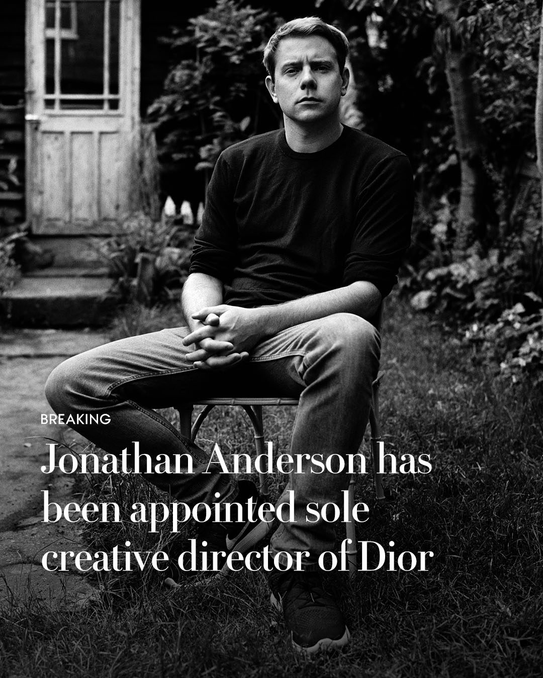 Instagram post by @voguerunway for Dior. Caption reads: Jonathan Anderson is now the sole creative....