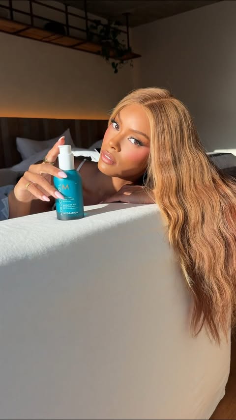 Instagram post by @katpurr for Moroccanoil. Caption reads: The new @moroccanoil Overnight Leave-in Mask did....