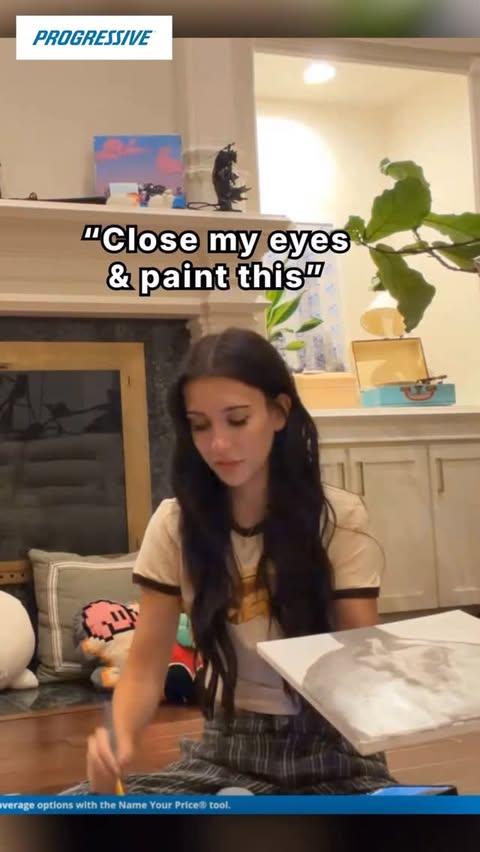 Instagram post by @brieanneroksa for Progressive. Caption reads: Tried painting with Bonnie !!! @progressive....