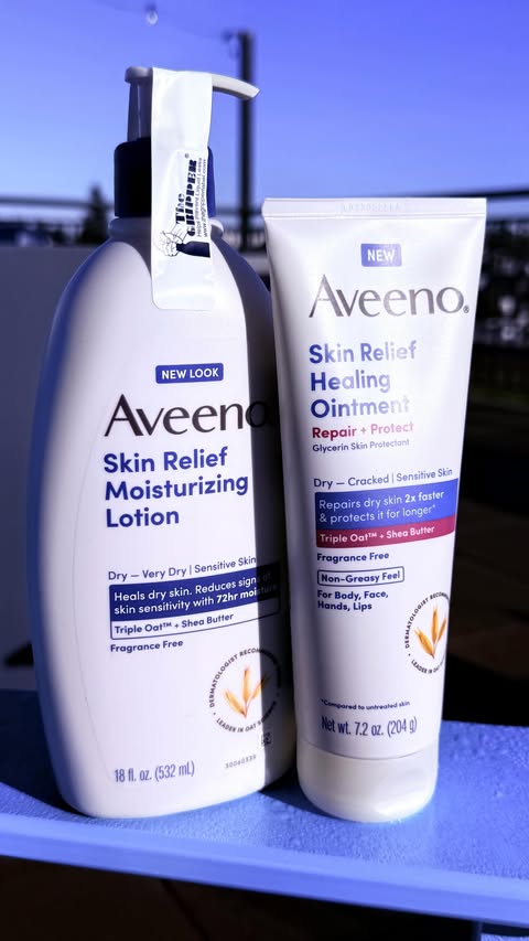 Instagram post by @_misoi for Aveeno. Caption reads: #AD Gentle care for my skin 🤍 @aveenous @amazon.