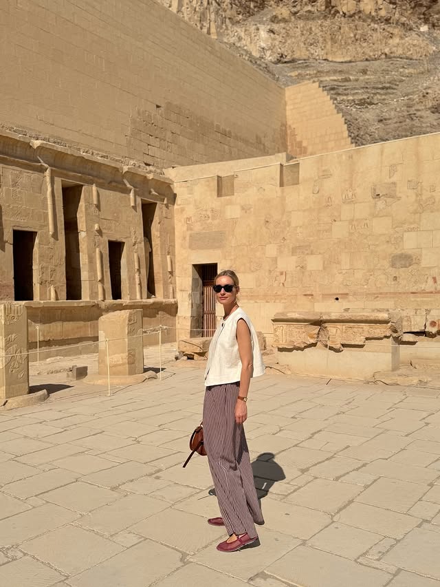 Instagram post by @marlies.pia for Flabelus. Caption reads: What I wore in Egypt… and yes, packing light is....
