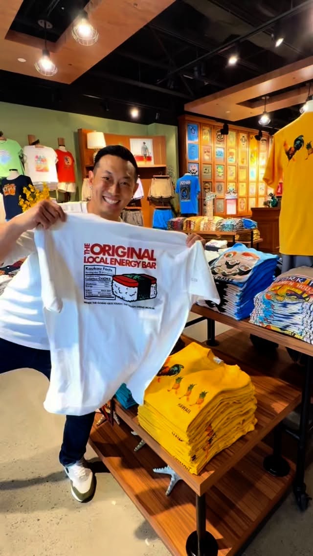 Instagram post by @hi_grindz for Crazy Shirts. Caption reads: Howzit?! Step into Crazy Shirts at Ala Moana for....