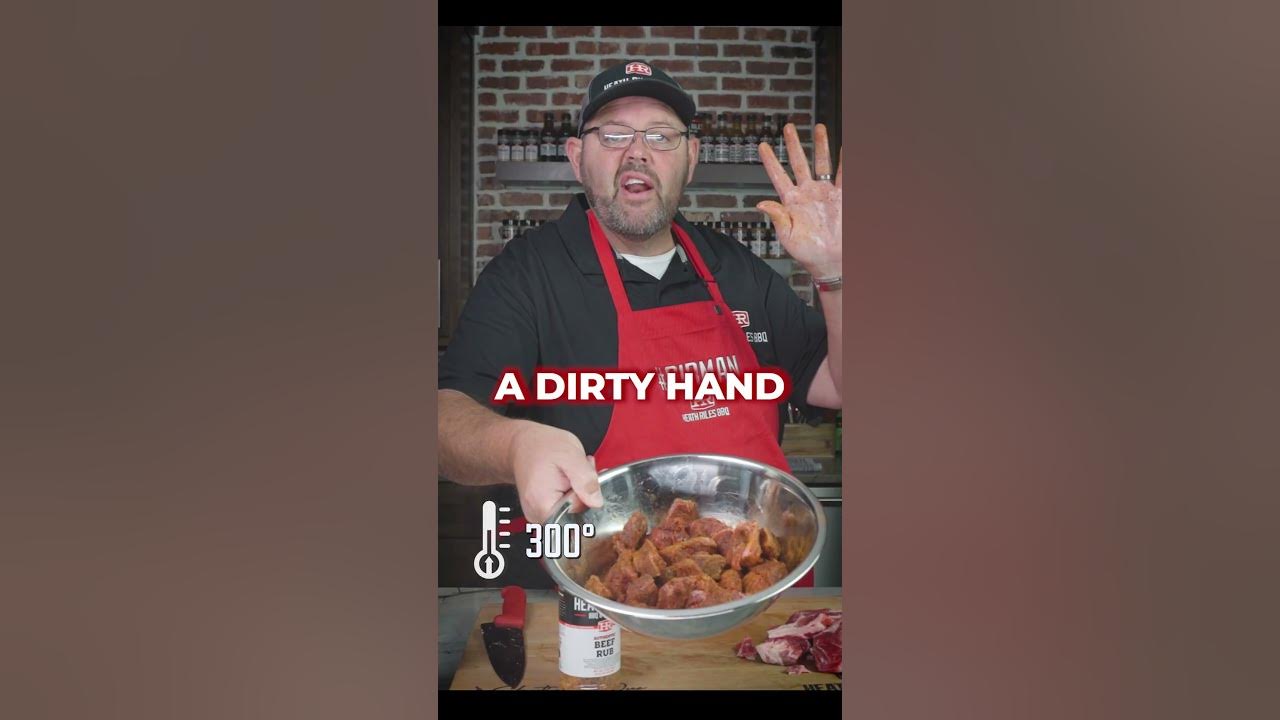 YouTube post by @HeathRilesBBQ for Heath Riles BBQ. Caption reads: Poor Man's Burnt Ends.