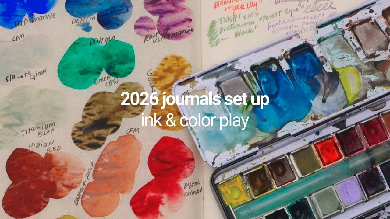 YouTube post by @ella_nym for Grabie Art. Caption reads: 2026 journal setups begin! ✷ onion skin journal....