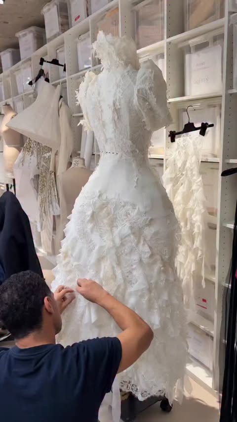 Instagram post by @couturenotebook for Alexander McQueen. Caption reads: In the atelier of #mcqueen. Ivory corded lace....