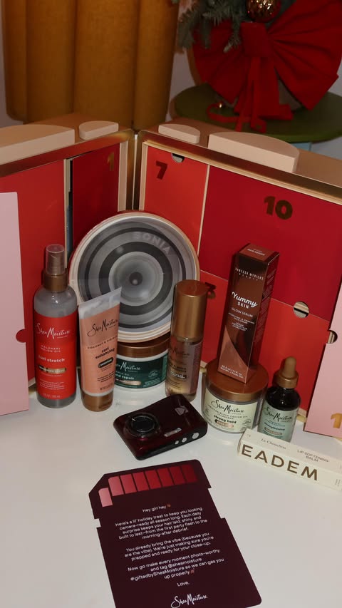 Instagram post by @sonia_barbie_tucker for Sheamoisture. Caption reads: Christmas came early all thanks to @sheamoisture....