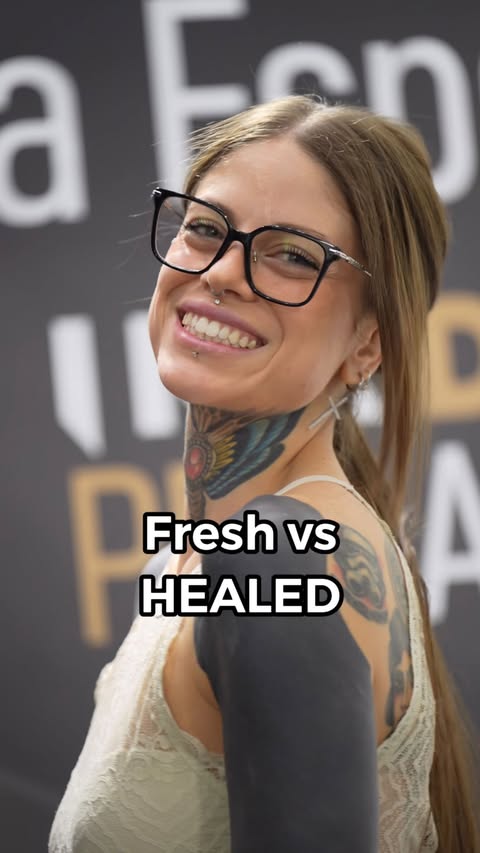 Instagram post by @elisa.esposto for Pepax Official. Caption reads: Fresh vs healed tattoos ✨

Thank you to everyone....