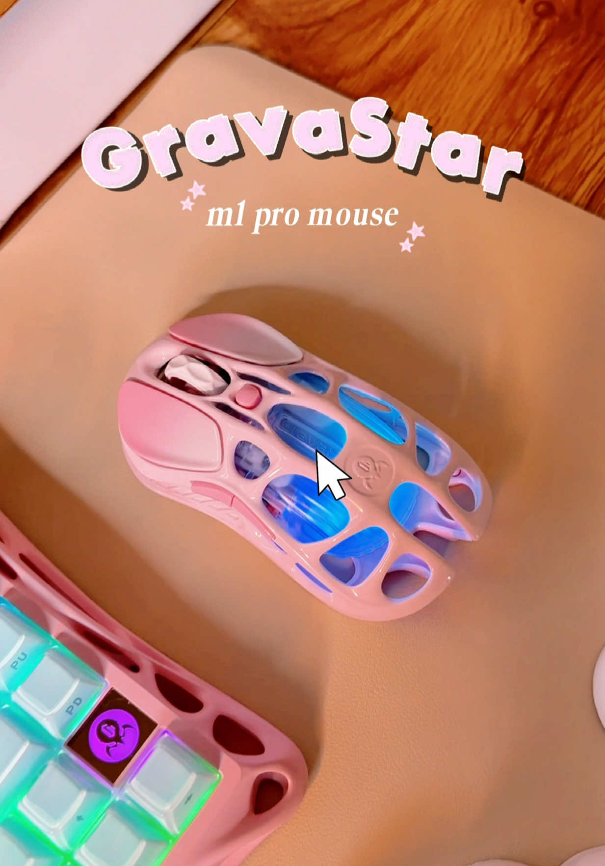 TikTok post by an influencer for GravaStar. Caption reads: [...] day, gaming by night 🎮💻✨ @GravastarTikTok....