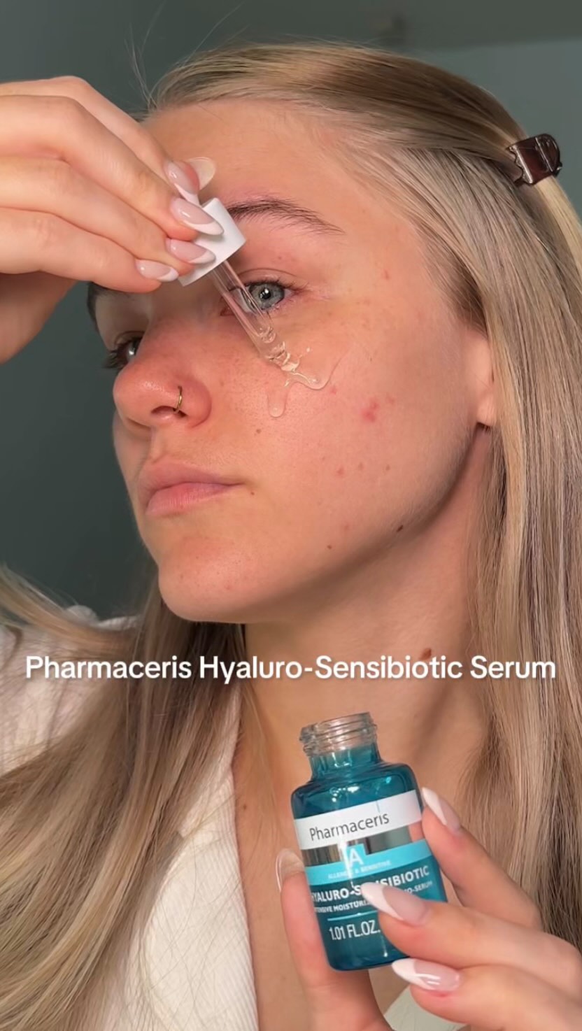 Instagram post by @taylorr.nicole__ for Pharmaceris. Caption reads: Lately I’ve been all about simplifying my skincare....