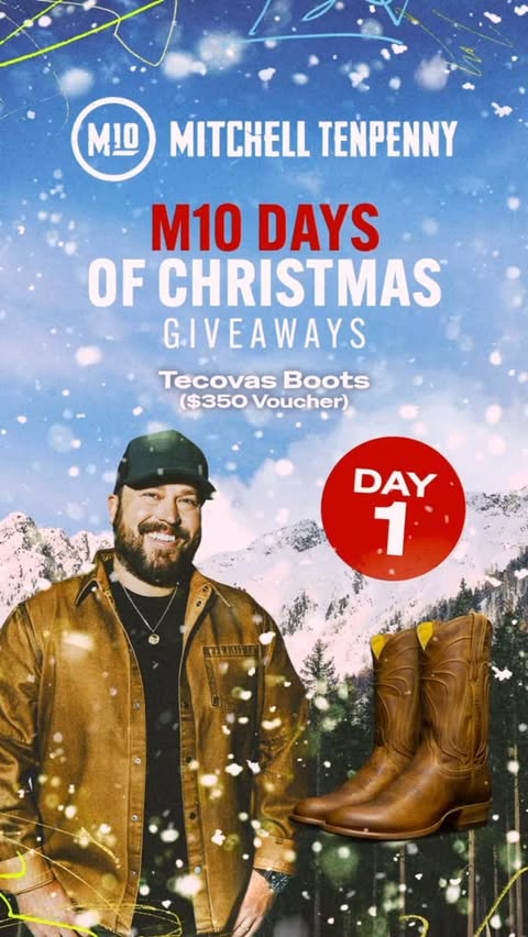Instagram post by @m10penny for Tecovas. Caption reads: M10 Days of Christmas is back! It’s always my way....