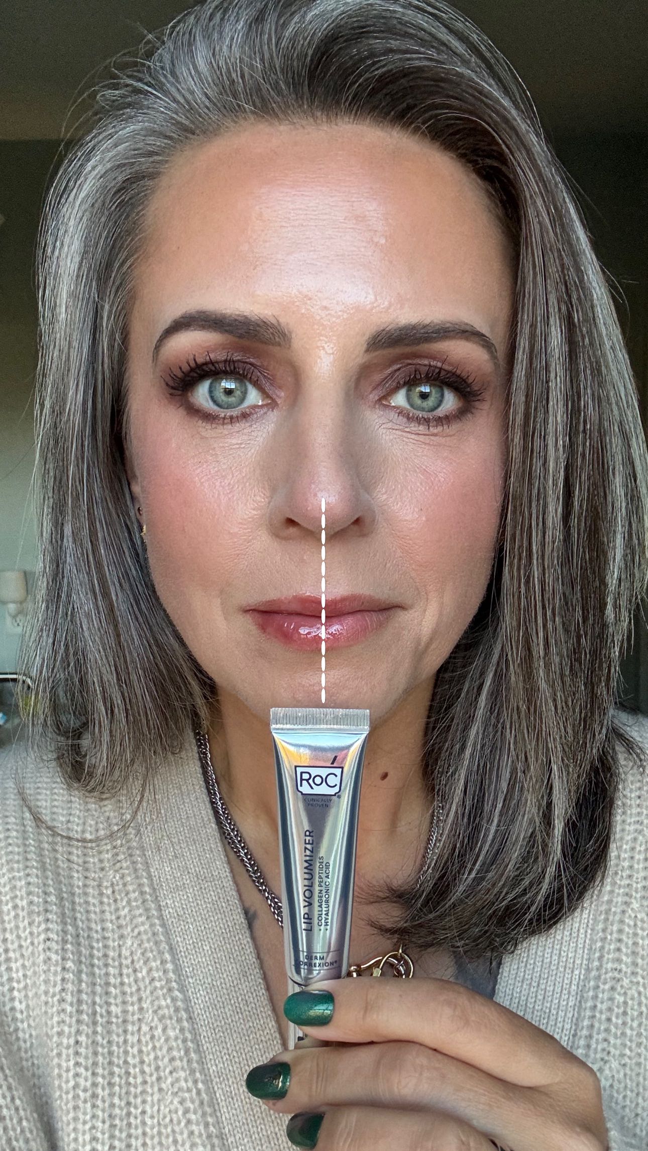 Instagram post by an influencer for RoC Skincare. Caption reads: No filter, no filler, just @rocskincare lips 👄....