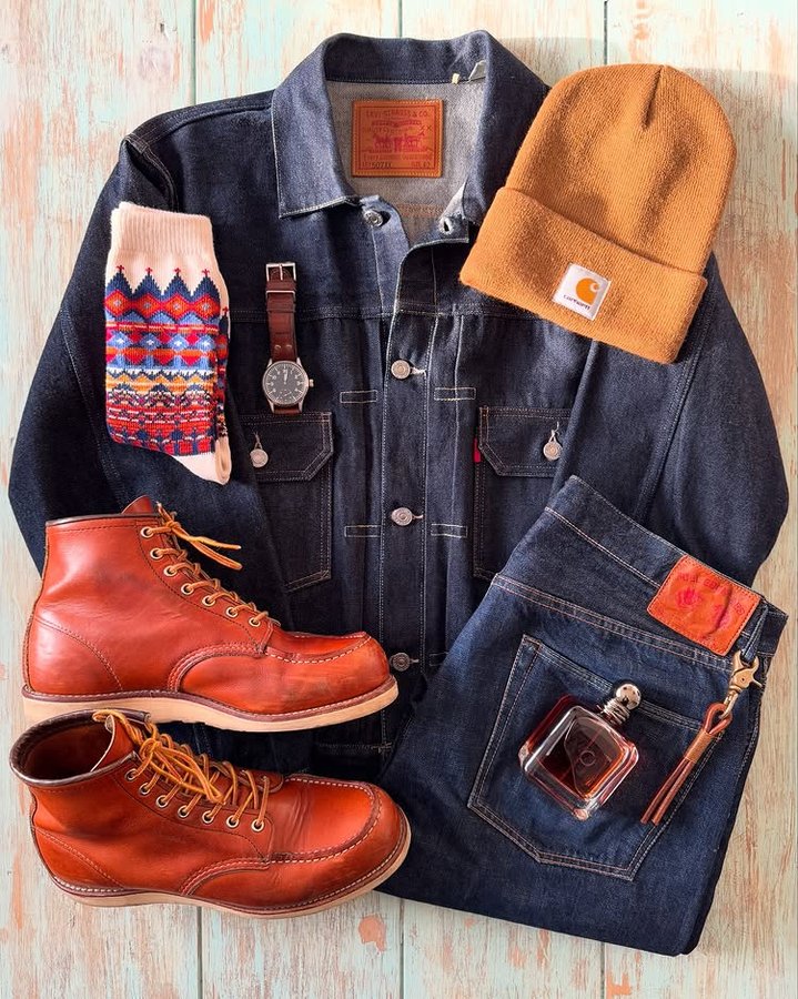 Instagram post by @joey_sam_blue for Red Wing Heritage. Caption reads: It’s Selvedge Sunday, what I usually wear year....