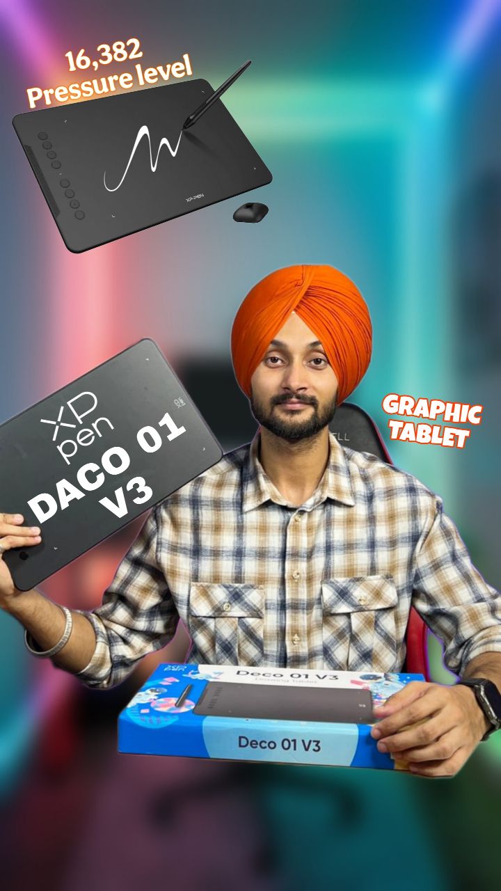 Instagram post by @thesahilblogs for XPPen. Caption reads: Meet the brand new XPPen Deco 01 V3 – now live in....