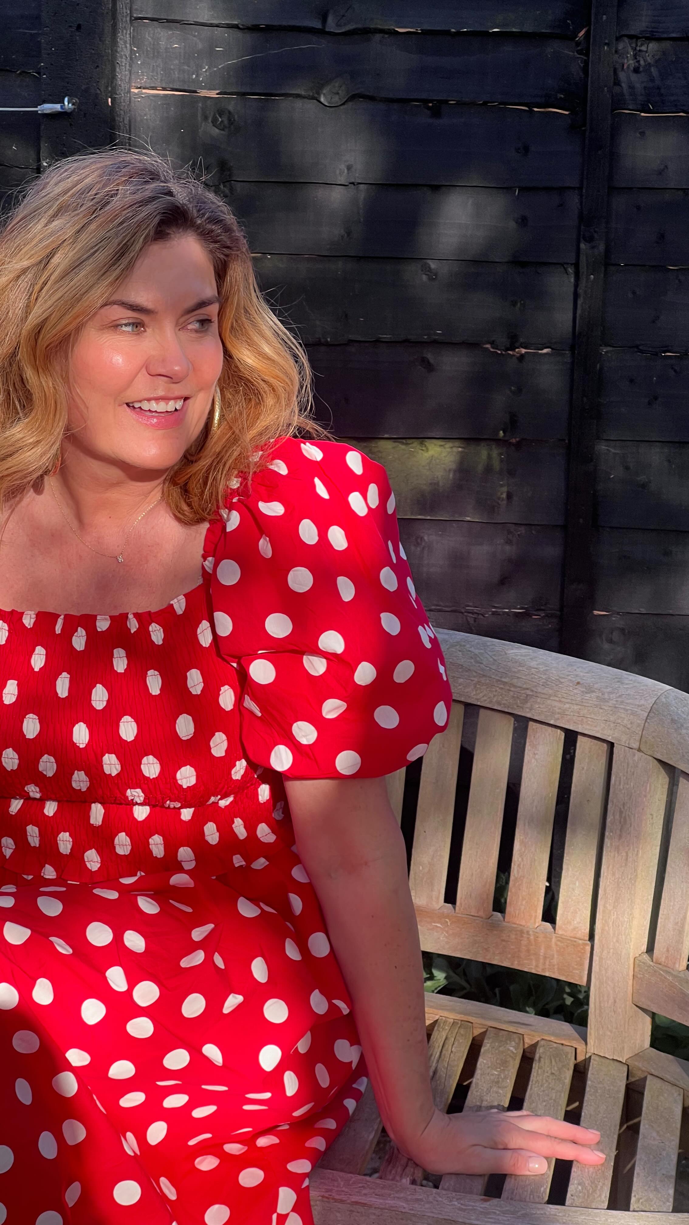 Instagram post by @missamandalamb for Baukjen. Caption reads: Polka dots and pockets in the sunshine.. what’s....