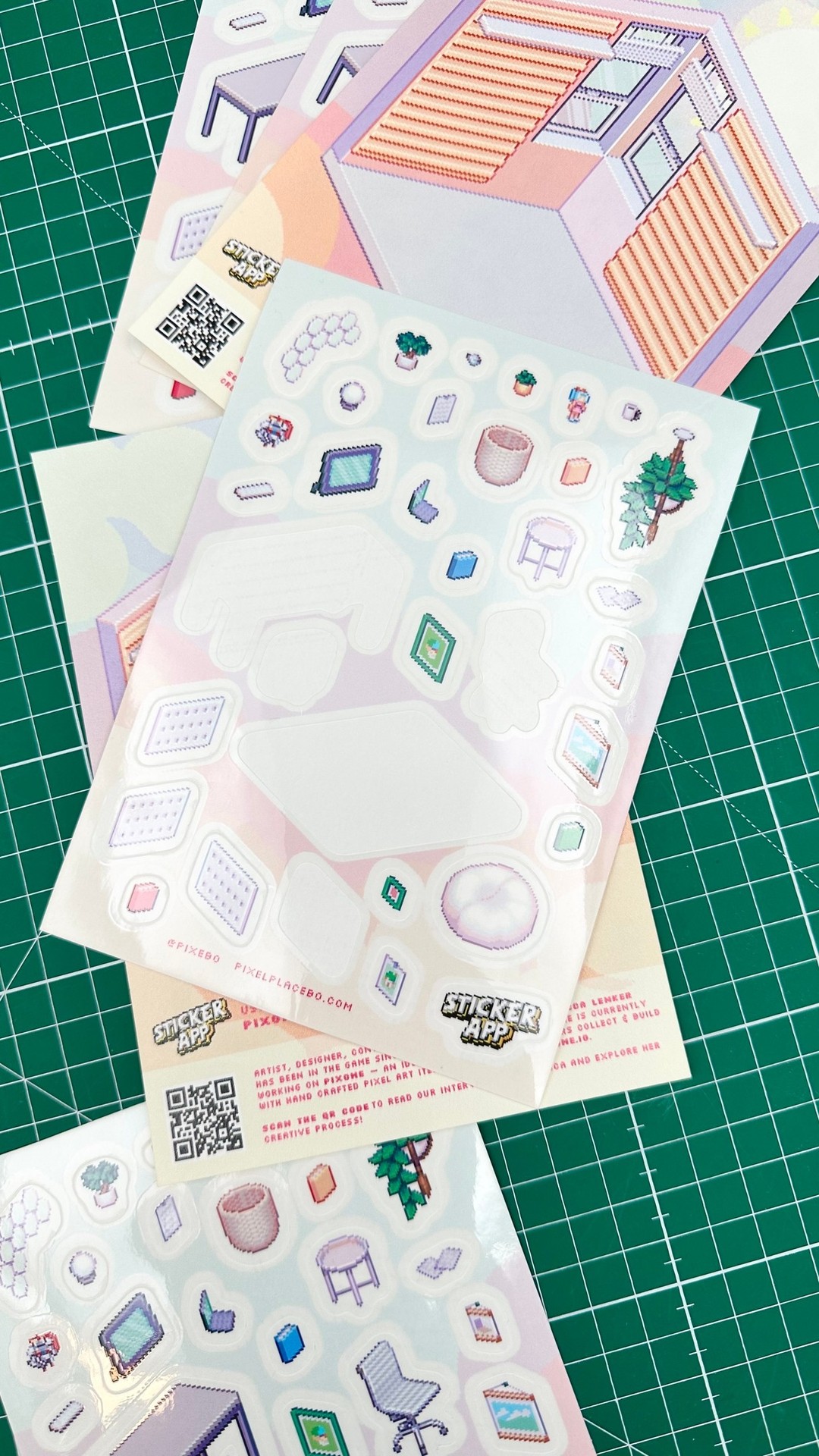 Instagram post by @pixebo for StickerApp. Caption reads: The April Thank You card: perfect for a rainy day!....