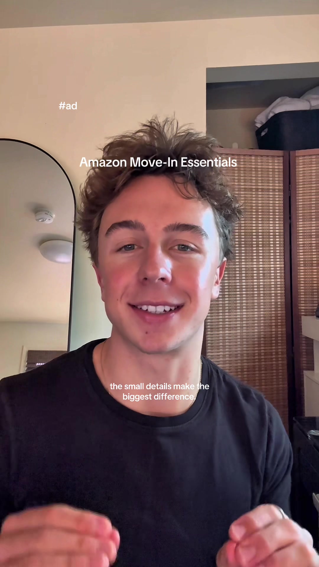 TikTok post by @colesvnford for Amazon Influencer ID. Caption reads: A few well-chosen pieces can make your dorm or....