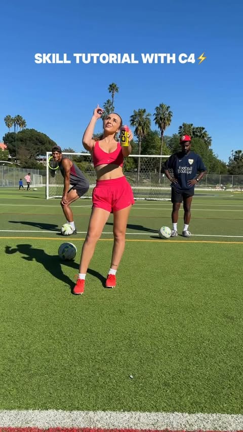 Instagram post by @jessicamacrina for C4 Energy. Caption reads: [...] Rate their skills 1-10 ⚽️ @c4energy....