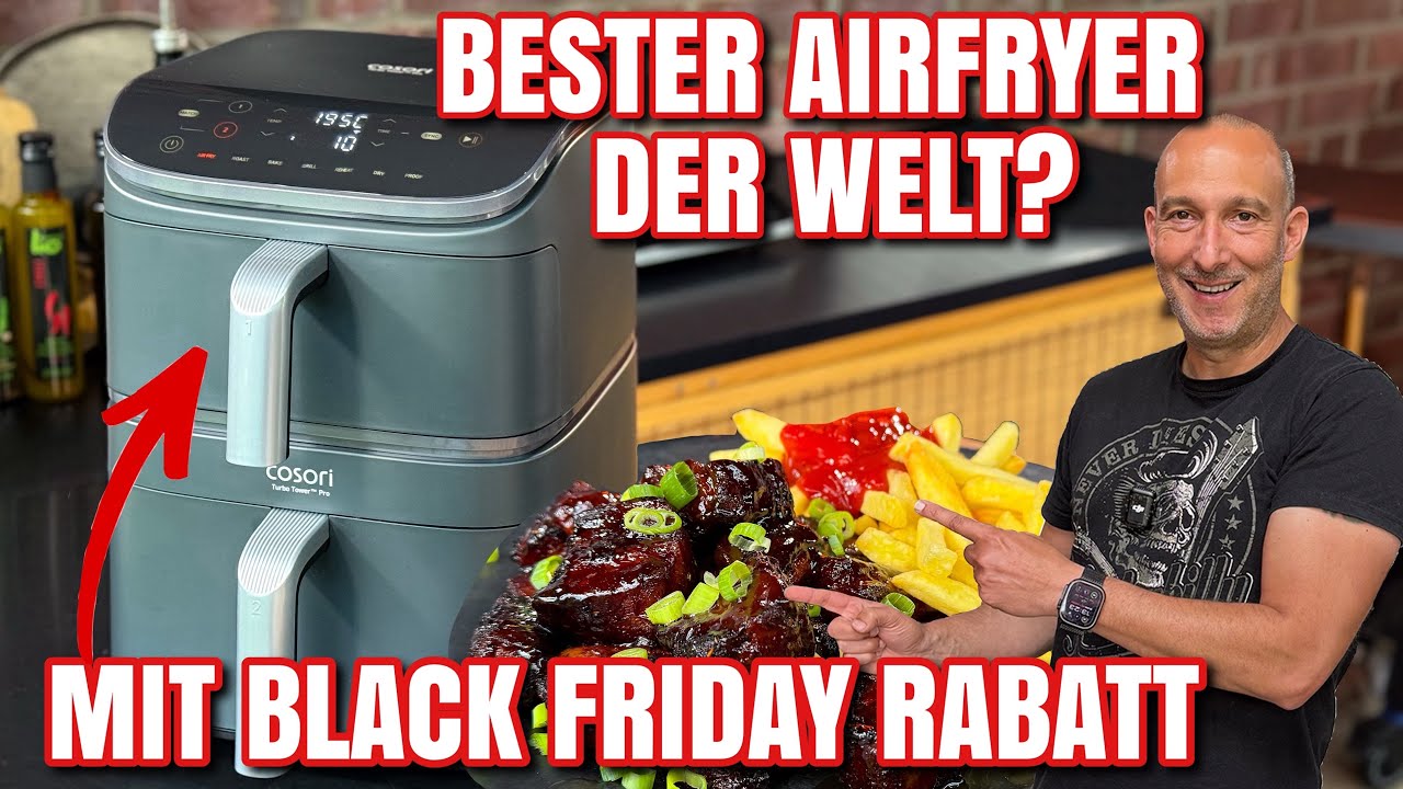 YouTube post by @WestmuensterlandBBQ for COSORI. Caption reads: Cosori Turbo Tower Pro Smart - Best Air Fryer....