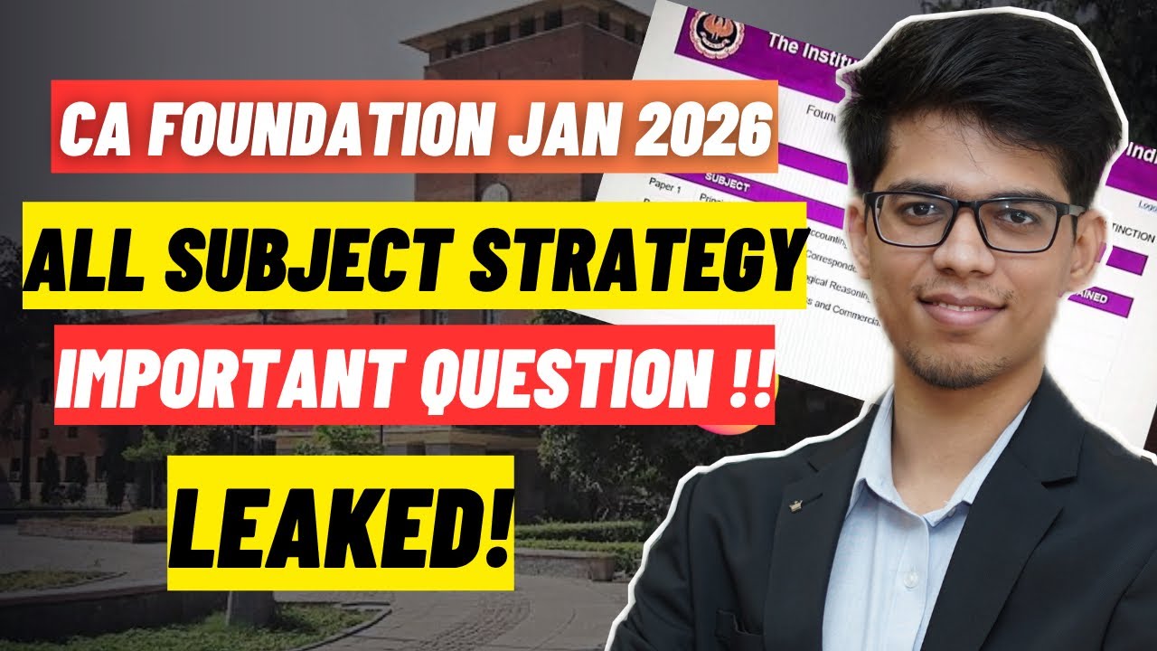 YouTube post by @ujjwalsharmasrcc for Unacademy. Caption reads: CA FOUNDATION JAN'26 ALL SUBJECT STRATEGY!! MOST....