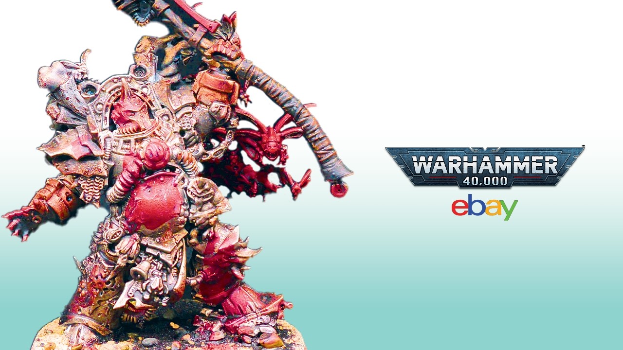 YouTube post by @eBayMiniatureRescues for VEVOR. Caption reads: Rescuing 2000 points of DEATHGUARD for Warhammer....