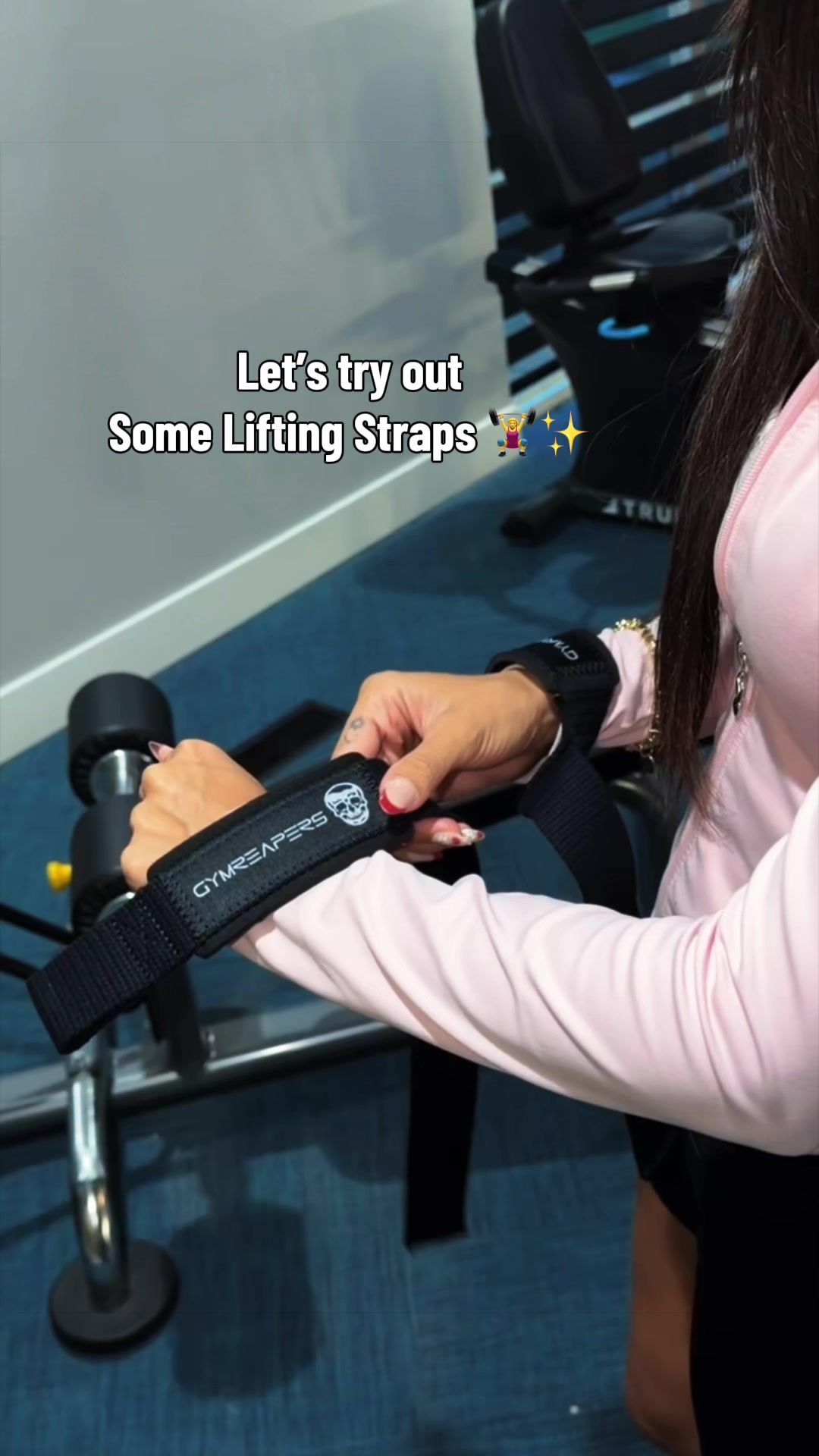 TikTok post by @nicoleebaliii for Gymreapers. Caption reads: @Gymreapers🖤 #liftingstraps #workout #gym #fypシ....