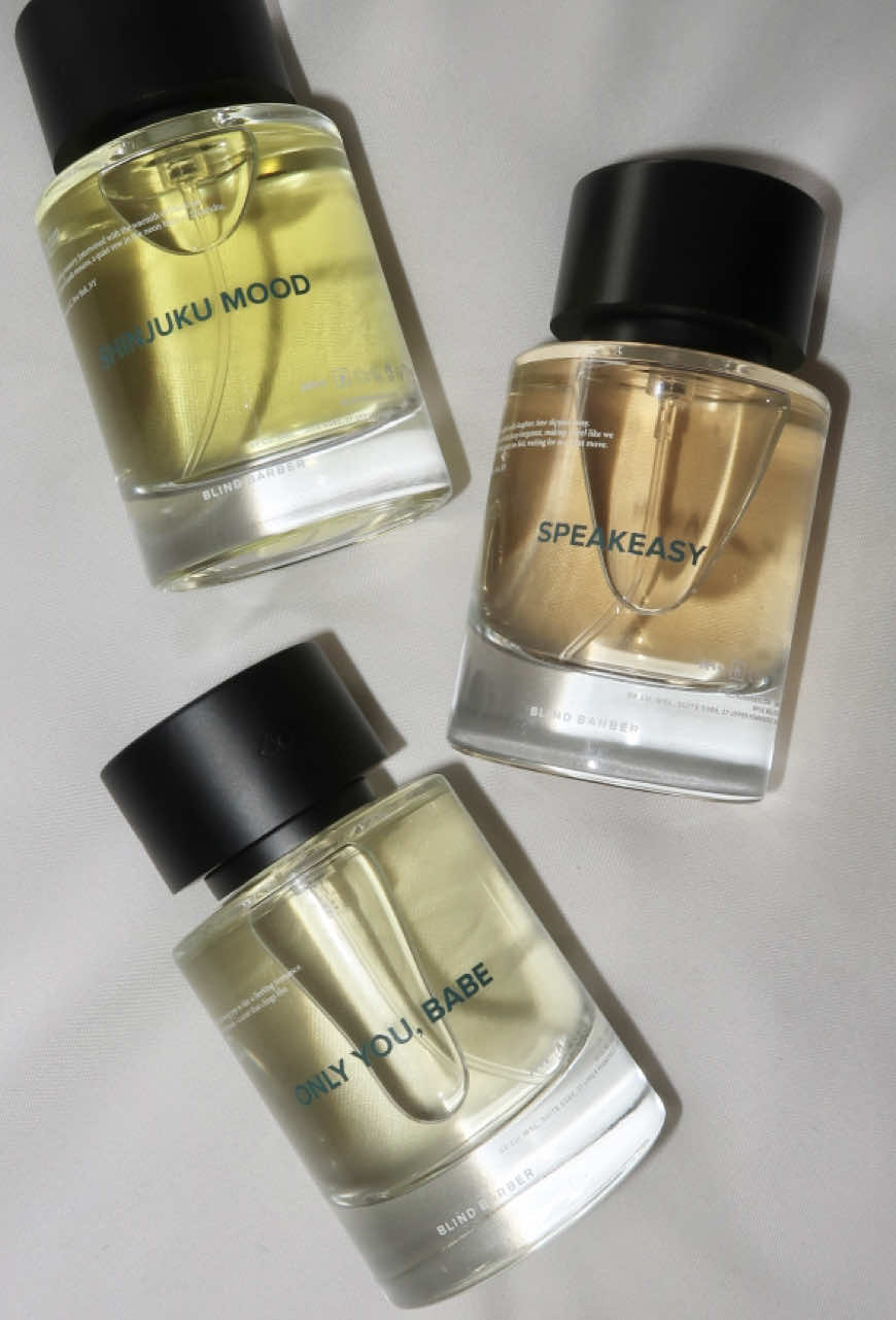 TikTok post by @moshen.studio for Blind Barber. Caption reads: [...] three very interesting fragrances by @Blind....