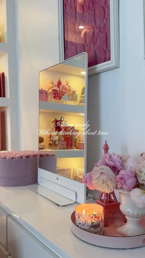 Instagram post by @victoria_sandovalms for RIKI LOVES RIKI. Caption reads: The best vanity mirror!!🎀 rikki Tall 💗🎀....