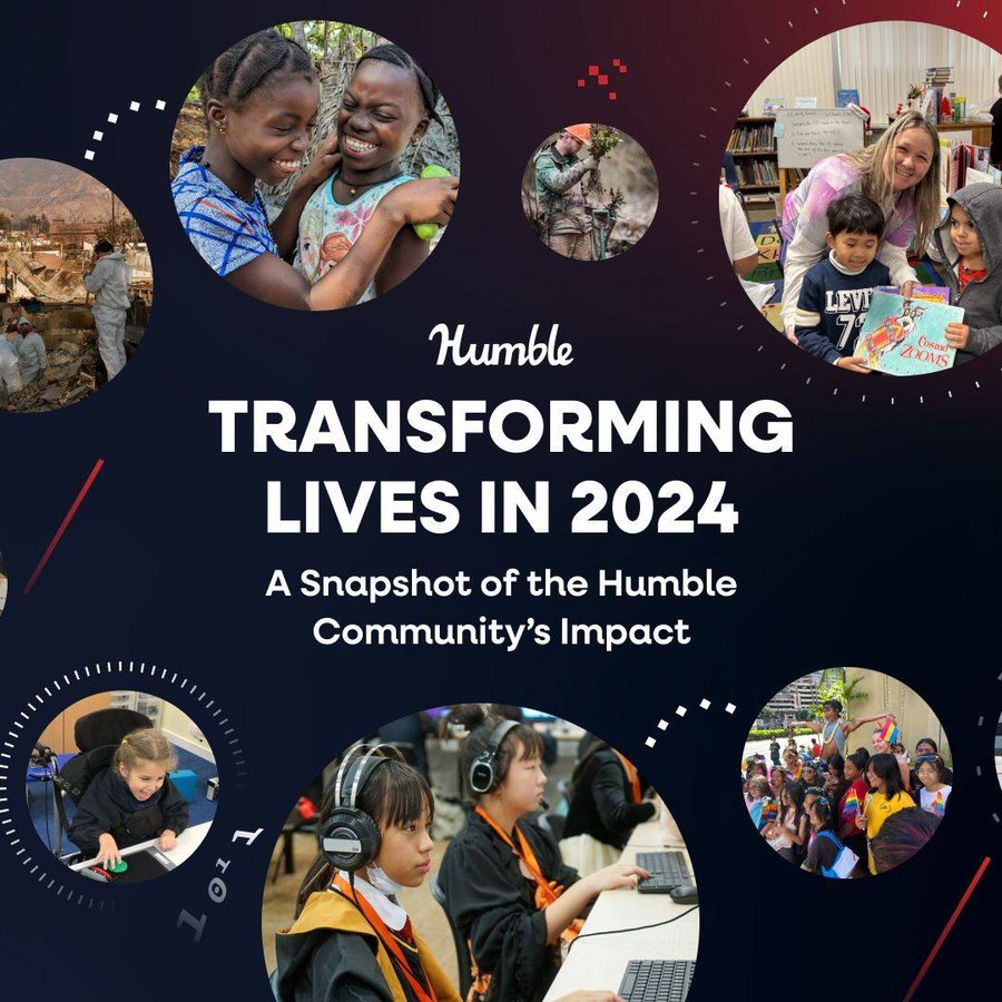 Instagram post by @igndotcom for Humble Bundle. Caption reads: The power of community! $12.4M raised, 4,500....