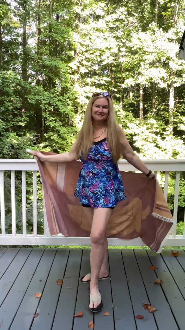 Instagram post by @yogathroughmenopause for Amazon Finds. Caption reads: Looking for a swimsuit that’s cute, comfortable,....