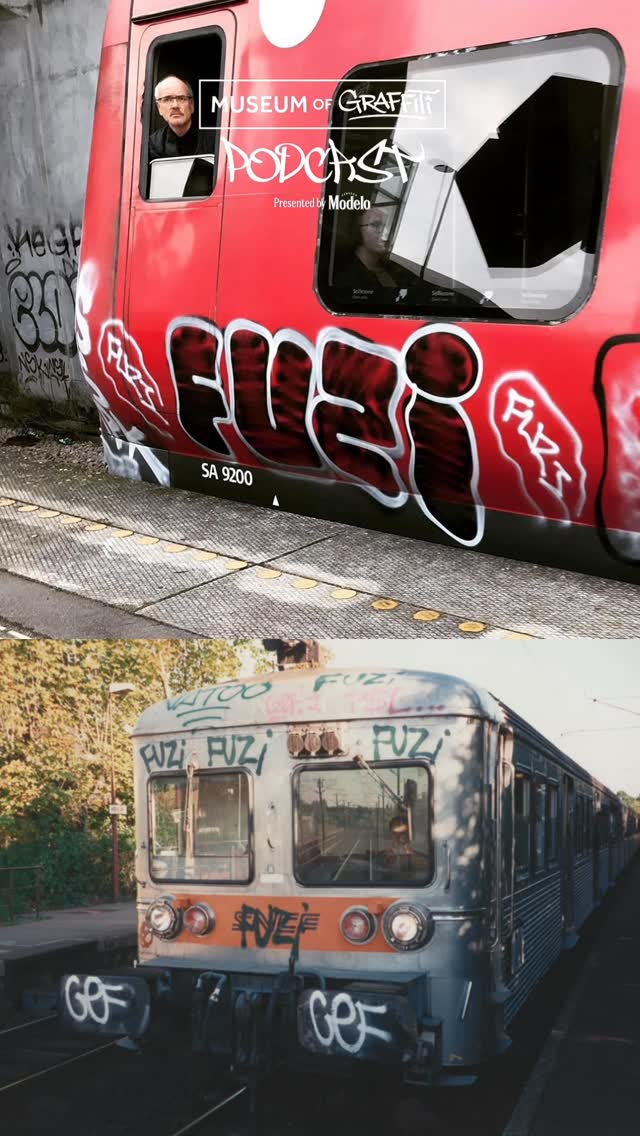 Instagram post by @fuzi_world for Museum of Graffiti. Caption reads: Episode 8 of our podcast presented by @modelousa....