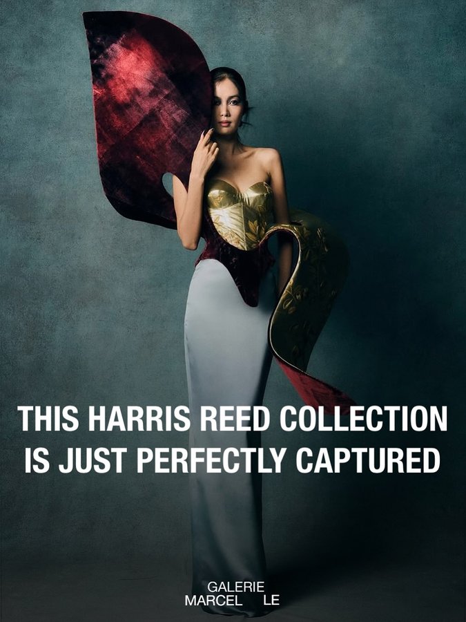 Instagram post by @galerie_marcelle for London Fashion Week. Caption reads: @harris_reed Spring 2026 collection was shown....