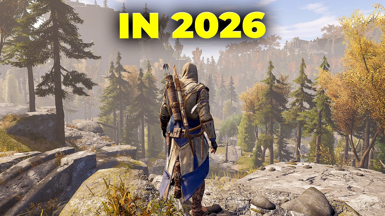 YouTube post by @L321 for Instant Gaming. Caption reads: Assassins Creed 3 in 2026... (14 Years Later).